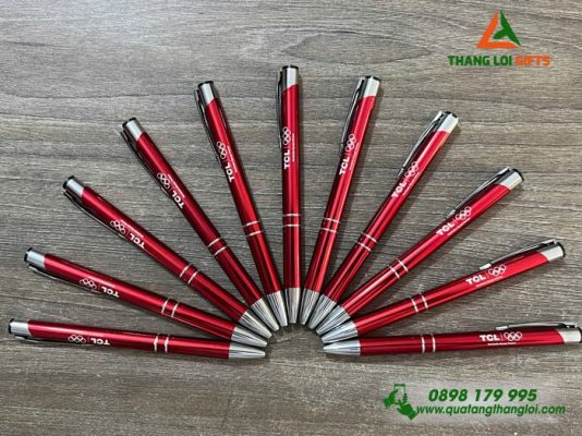 Bút Bi Kim Loại Bấm Màu Đỏ – Khắc Logo Doanh Nghiệp TCL
