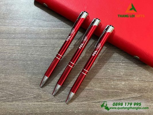 Bút Bi Kim Loại Bấm Màu Đỏ – Khắc Logo Doanh Nghiệp TCL