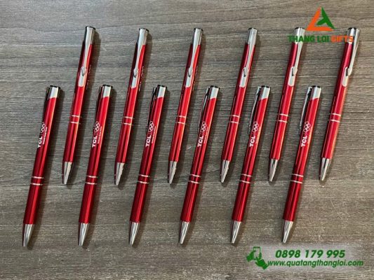 Bút Bi Kim Loại Bấm Màu Đỏ – Khắc Logo Doanh Nghiệp TCL