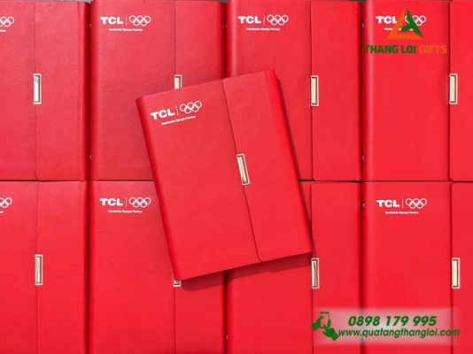 Sổ Da Bìa Còng Gập 3 Màu Đỏ – In Logo Doanh Nghiệp TCL