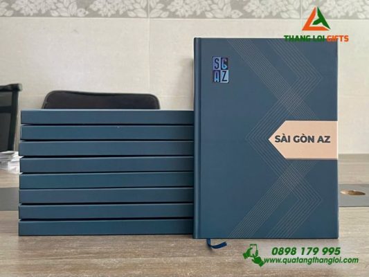 Sổ Tay Dán Gáy Màu Xanh – In Logo Doanh Nghiệp Sài Gòn AZ