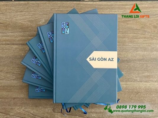 Sổ Tay Dán Gáy Màu Xanh – In Logo Doanh Nghiệp Sài Gòn AZ