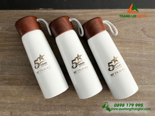 Bình Giữ Nhiệt Nắp Gỗ 500ml – Khắc Logo Doanh Nghiệp SST TRAVEL