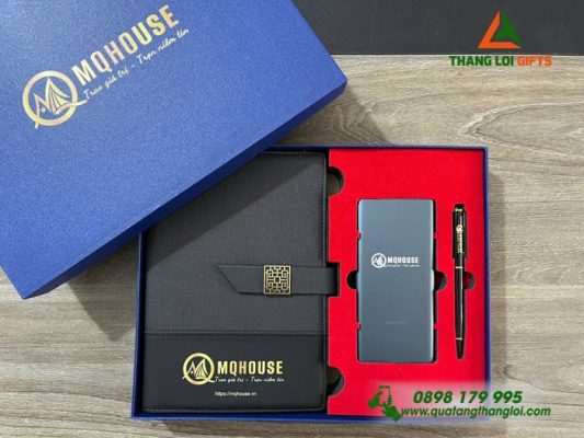 Giftset (Sổ+Pin+Bút) Màu Đen - In Khắc Logo Doanh Nghiệp MQHOUSE