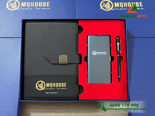 Giftset (Sổ+Pin+Bút) Màu Đen - In Khắc Logo Doanh Nghiệp MQHOUSE
