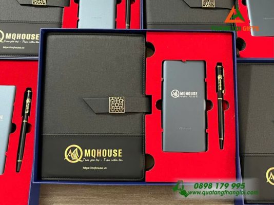 Giftset (Sổ+Pin+Bút) Màu Đen - In Khắc Logo Doanh Nghiệp MQHOUSE