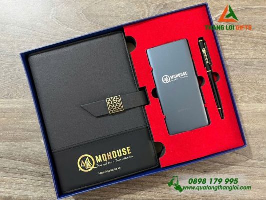Giftset (Sổ+Pin+Bút) Màu Đen - In Khắc Logo Doanh Nghiệp MQHOUSE