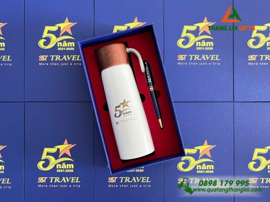 Set Quà Tặng (Bình+Bút) - In Khắc Logo Doanh Nghiệp SST TRAVEL