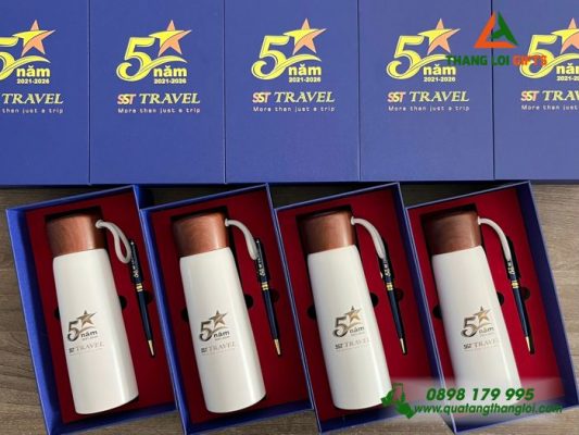 Set Quà Tặng (Bình+Bút) - In Khắc Logo Doanh Nghiệp SST TRAVEL