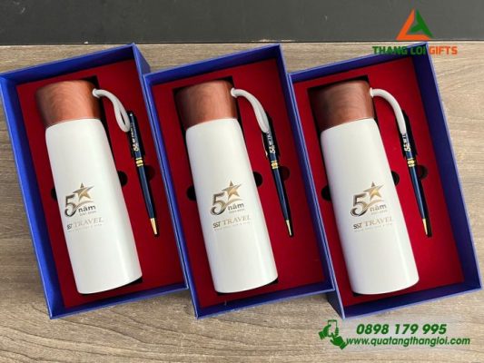 Set Quà Tặng (Bình+Bút) - In Khắc Logo Doanh Nghiệp SST TRAVEL