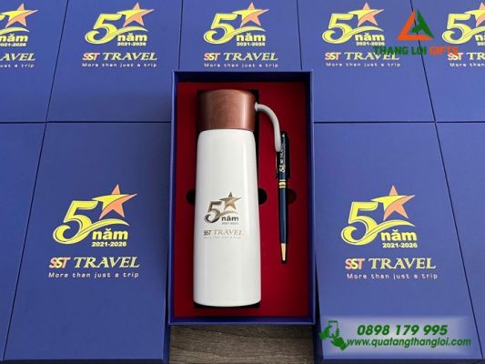 Set Quà Tặng (Bình+Bút) - In Khắc Logo Doanh Nghiệp SST TRAVEL