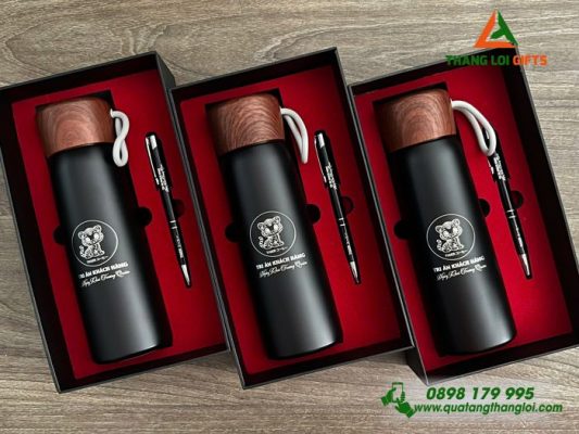 Combo Quà Tặng (Bình+Bút) – In Khắc Logo Tiệm Cafe Tiger