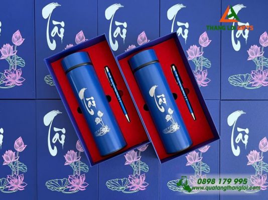 Combo Quà Tặng (Bình+Bút) - In Khắc Chữ "Tài" Trao Giá Trị Bền Lâu