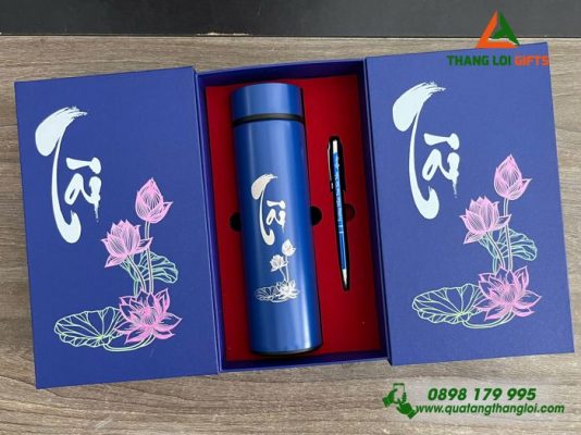 Combo Quà Tặng (Bình+Bút) - In Khắc Chữ "Tài" Trao Giá Trị Bền Lâu