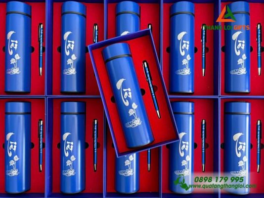 Combo Quà Tặng (Bình+Bút) - In Khắc Chữ "Tài" Trao Giá Trị Bền Lâu