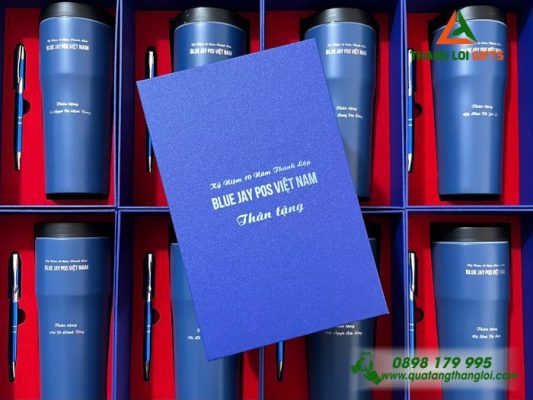 Giftset (Ly Elmich+Bút) - In Khắc Logo Doanh Nghiệp Blue Jay Pos
