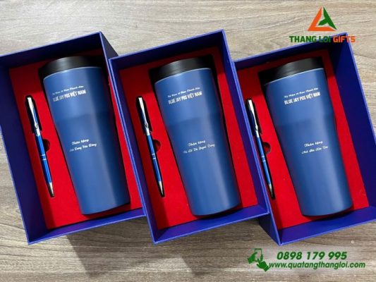 Giftset (Ly Elmich+Bút) - In Khắc Logo Doanh Nghiệp Blue Jay Pos