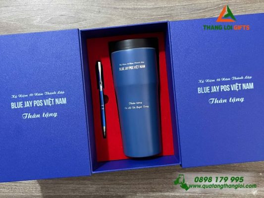 Giftset (Ly Elmich+Bút) - In Khắc Logo Doanh Nghiệp Blue Jay Pos