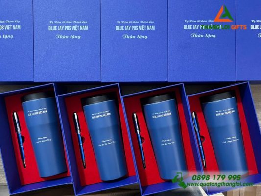 Giftset (Ly Elmich+Bút) - In Khắc Logo Doanh Nghiệp Blue Jay Pos