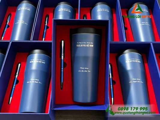 Giftset (Ly Elmich+Bút) - In Khắc Logo Doanh Nghiệp Blue Jay Pos