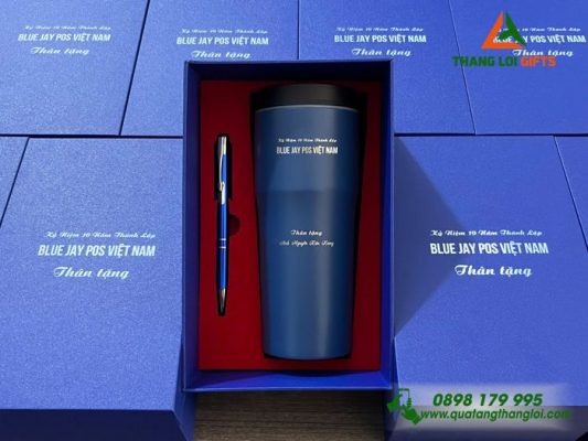 Giftset (Ly Elmich+Bút) - In Khắc Logo Doanh Nghiệp Blue Jay Pos