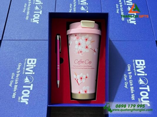 Bộ Quà Tặng (Ly+Bút) Hoa Văn - In Khắc Tên Làm Quà Tặng
