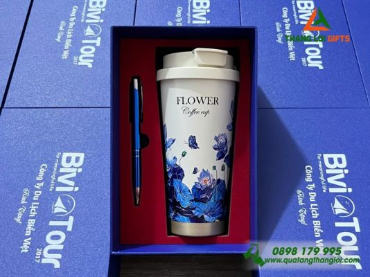 Bộ Quà Tặng (Ly+Bút) Hoa Văn - In Khắc Tên Làm Quà Tặng