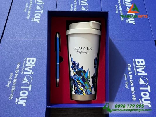 Bộ Quà Tặng (Ly+Bút) Hoa Văn - In Khắc Tên Làm Quà Tặng