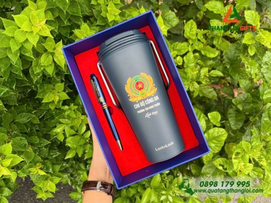 Set Quà Tặng (Ly Lock&Lock+Bút Ký) - In Khắc Logo Chi Bộ Công An