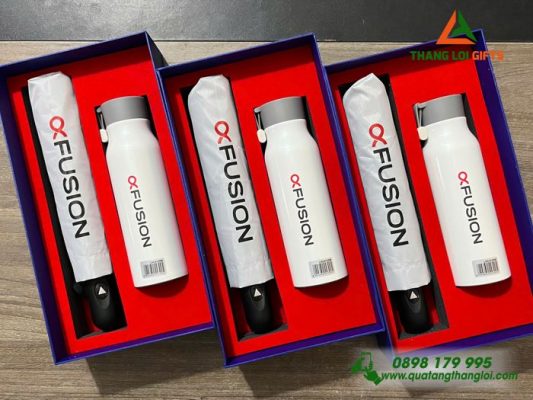 Set Quà Tặng (Ô Dù+Bình Lock&Lock) - In Logo Thương Hiệu FUSION