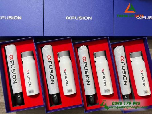 Set Quà Tặng (Ô Dù+Bình Lock&Lock) - In Logo Thương Hiệu FUSION