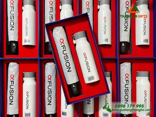 Set Quà Tặng (Ô Dù+Bình Lock&Lock) - In Logo Thương Hiệu FUSION