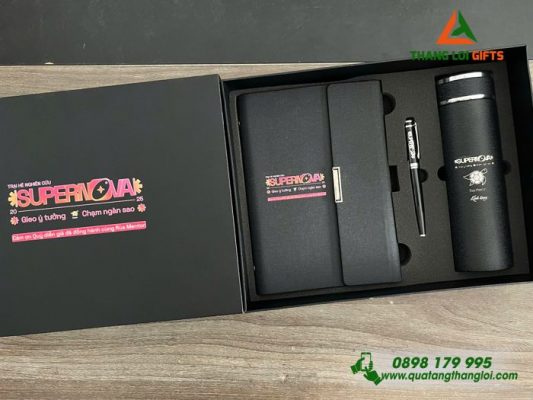 Giftset (Sổ+Bình+Bút) – In Khắc Logo Trại Hè Nghiên Cứu Supernova