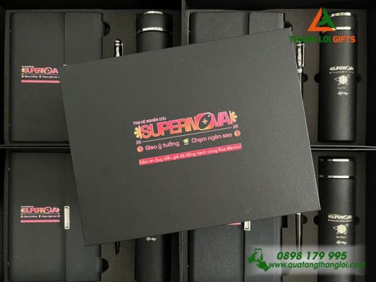 Giftset (Sổ+Bình+Bút) – In Khắc Logo Trại Hè Nghiên Cứu Supernova