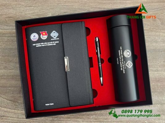 Bộ Quà Tặng (Sổ+Bình+bút) - In Khắc Logo Trường THPT Lý Thường Kiệt