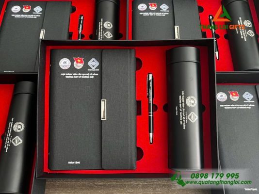 Bộ Quà Tặng (Sổ+Bình+bút) - In Khắc Logo Trường THPT Lý Thường Kiệt
