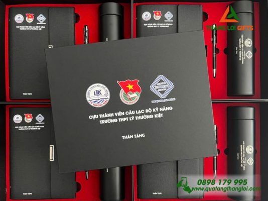 Bộ Quà Tặng (Sổ+Bình+bút) - In Khắc Logo Trường THPT Lý Thường Kiệt