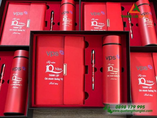 Bộ Quà Tặng (Sổ+Bình+Bút) Màu Đỏ - In Khắc Logo Doanh Nghiệp VPS
