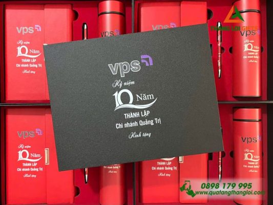 Bộ Quà Tặng (Sổ+Bình+Bút) Màu Đỏ - In Khắc Logo Doanh Nghiệp VPS