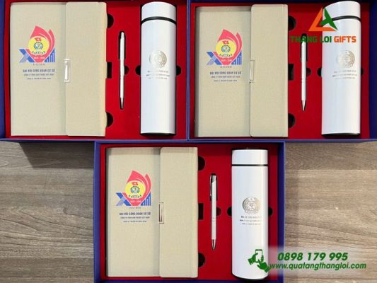 Bộ Quà Tặng (Sổ+Bình+Bút) – In Khắc Logo Đại Hội Công Đoàn