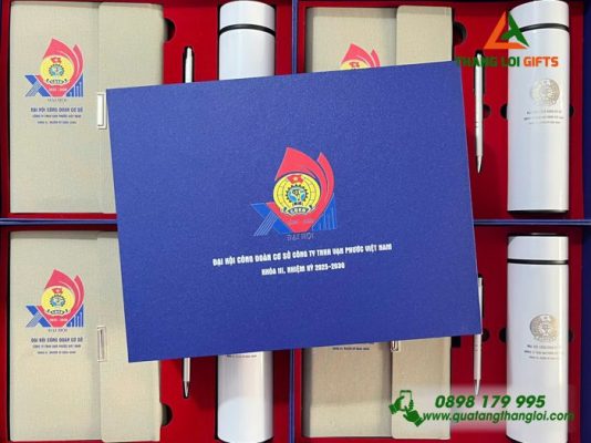 Bộ Quà Tặng (Sổ+Bình+Bút) – In Khắc Logo Đại Hội Công Đoàn