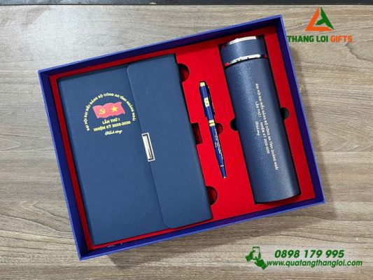 Giftset (Sổ+Bình+Bút) - In Khắc Logo Đại Hội Đảng Bộ Tỉnh Quảng Ngãi