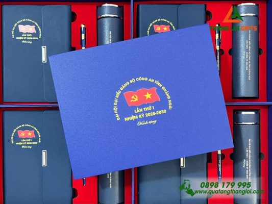 Giftset (Sổ+Bình+Bút) - In Khắc Logo Đại Hội Đảng Bộ Tỉnh Quảng Ngãi