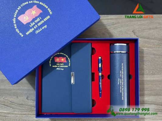 Giftset (Sổ+Bình+Bút) - In Khắc Logo Đại Hội Đảng Bộ Tỉnh Quảng Ngãi