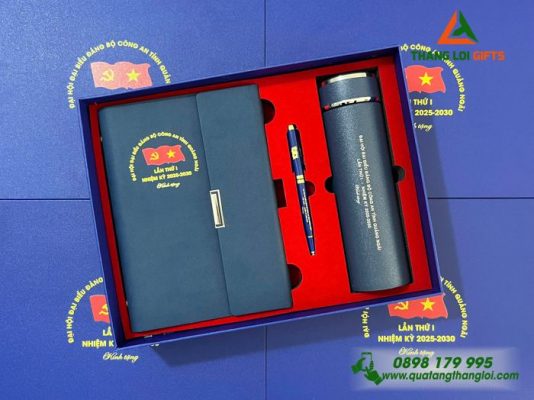 Giftset (Sổ+Bình+Bút) - In Khắc Logo Đại Hội Đảng Bộ Tỉnh Quảng Ngãi
