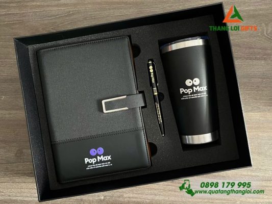 Set Quà Tặng (Sổ+Ly+Bút) - In Khắc Logo Kênh Truyền Hình Pop Max