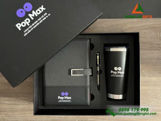Set Quà Tặng (Sổ+Ly+Bút) - In Khắc Logo Kênh Truyền Hình Pop Max