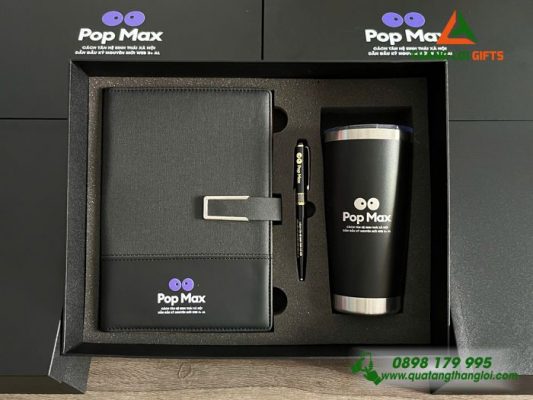 Set Quà Tặng (Sổ+Ly+Bút) - In Khắc Logo Kênh Truyền Hình Pop Max