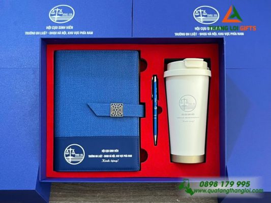 Giftset (Sổ+Ly+Bút) - In Khắc Logo Trường ĐH Luật - ĐHQG Hà Nội