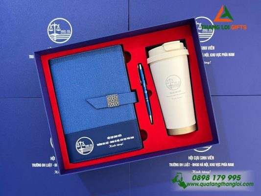 Giftset (Sổ+Ly+Bút) - In Khắc Logo Trường ĐH Luật - ĐHQG Hà Nội